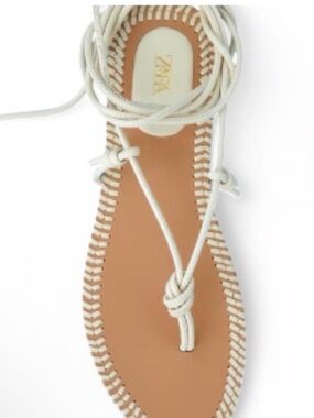 Zara White Lace-Up Rope Sandals - Women's